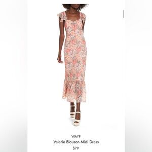 Wayf Peach Floral Ruffle-Hem Maxi Dress